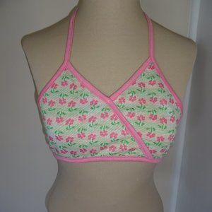 Vintage 1970s A.H. Schrieber Swimsuit Swim Top Halter 12 XS S Flowers Floral USA